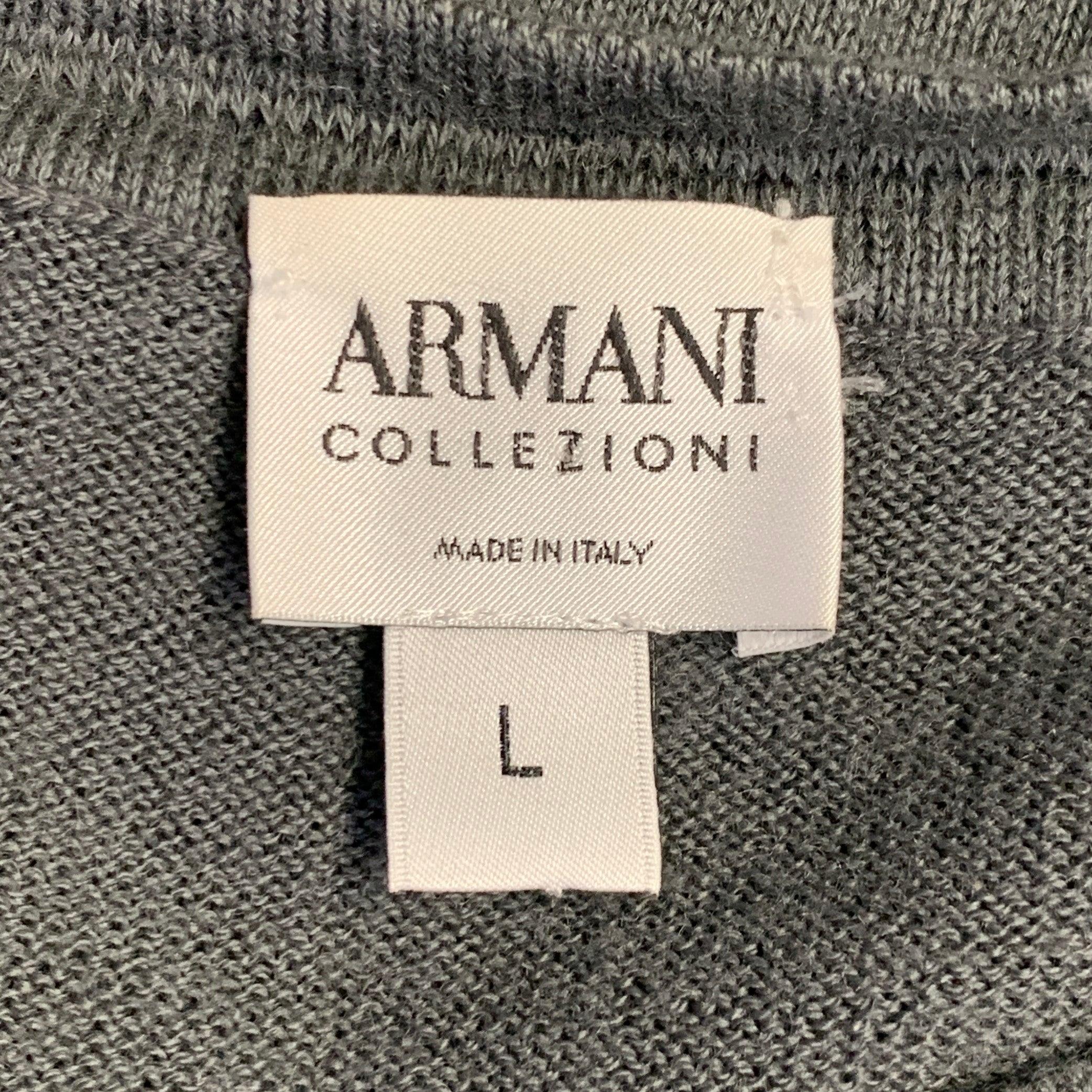 ARMANI COLLEZIONI Taglia L Grigio Nero con bordi a contrasto Pullover in lana vergine e cotone V.L.A. in vendita 3