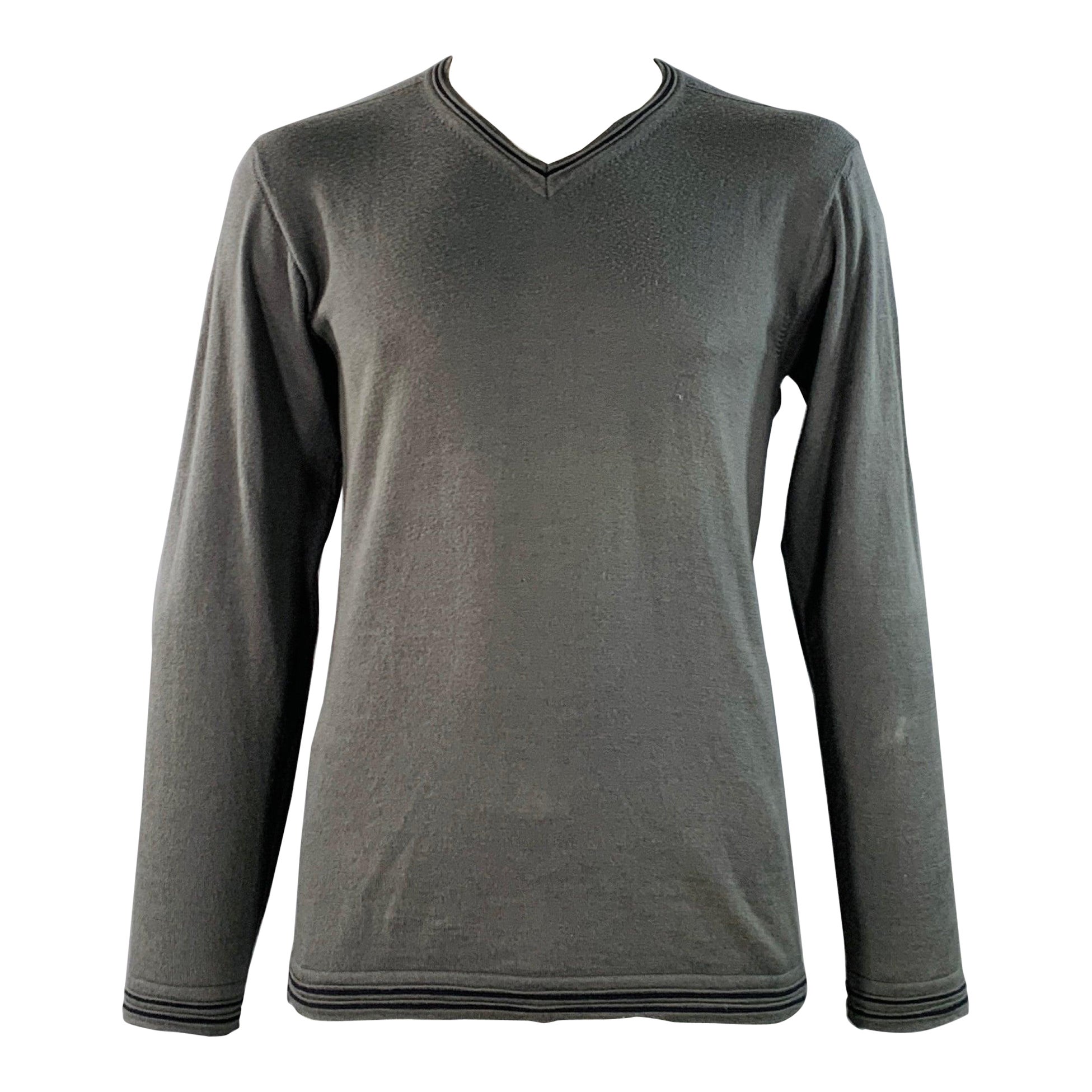 ARMANI COLLEZIONI Taglia L Grigio Nero con bordi a contrasto Pullover in lana vergine e cotone V.L.A.