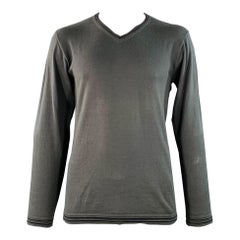 ARMANI COLLEZIONI Taglia L Grigio Nero con bordi a contrasto Pullover in lana vergine e cotone V.L.A.