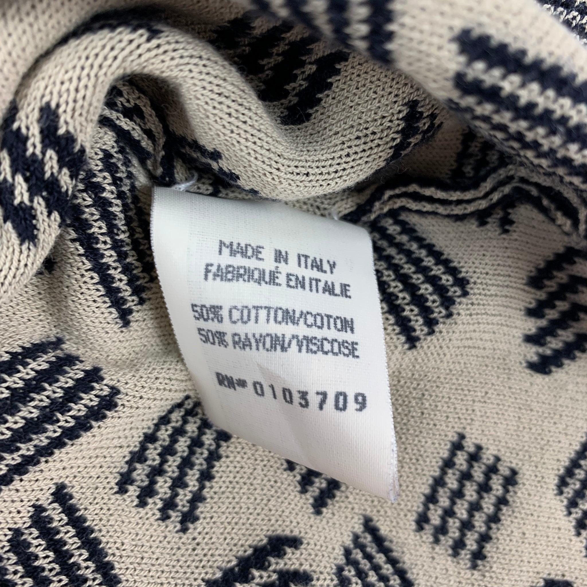 ARMANI COLLEZIONI Size L Navy Ivory Knit Cotton Blend Crew Neck Pullover For Sale 1