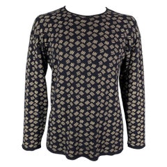 ARMANI COLLEZIONI Taglia L Navy Avorio Pullover a girocollo in cotone e Rayon