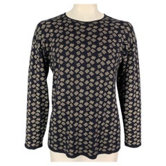 ARMANI COLLEZIONI Size L Navy Ivory Knitted Cotton / Rayon Crew-Neck Pullover