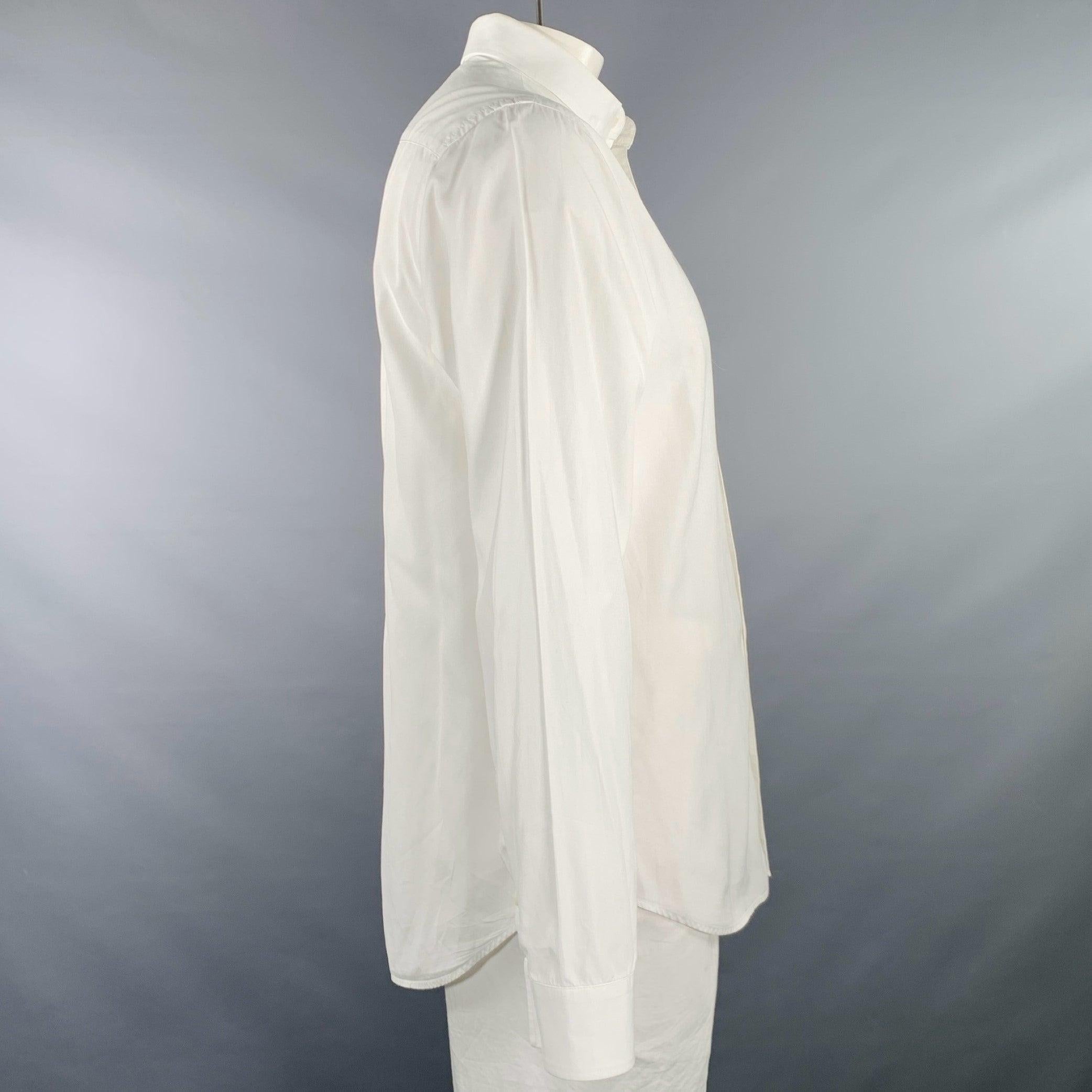 Grigio ARMANI COLLEZIONI Taglia L Camicia a maniche lunghe in cotone bianco con polsini alla francese in vendita
