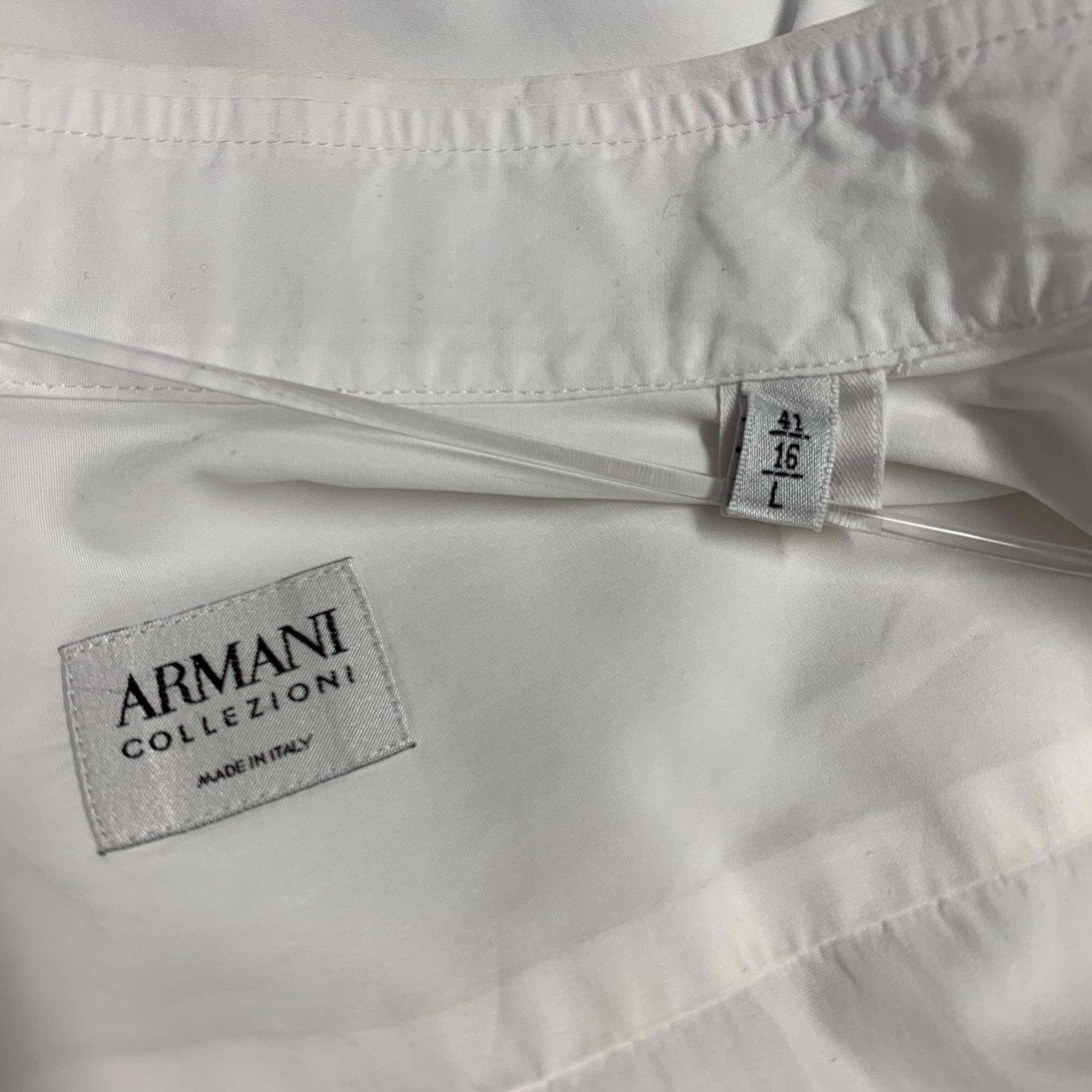 Uomo ARMANI COLLEZIONI Taglia L Camicia a maniche lunghe in cotone bianco con polsini alla francese in vendita
