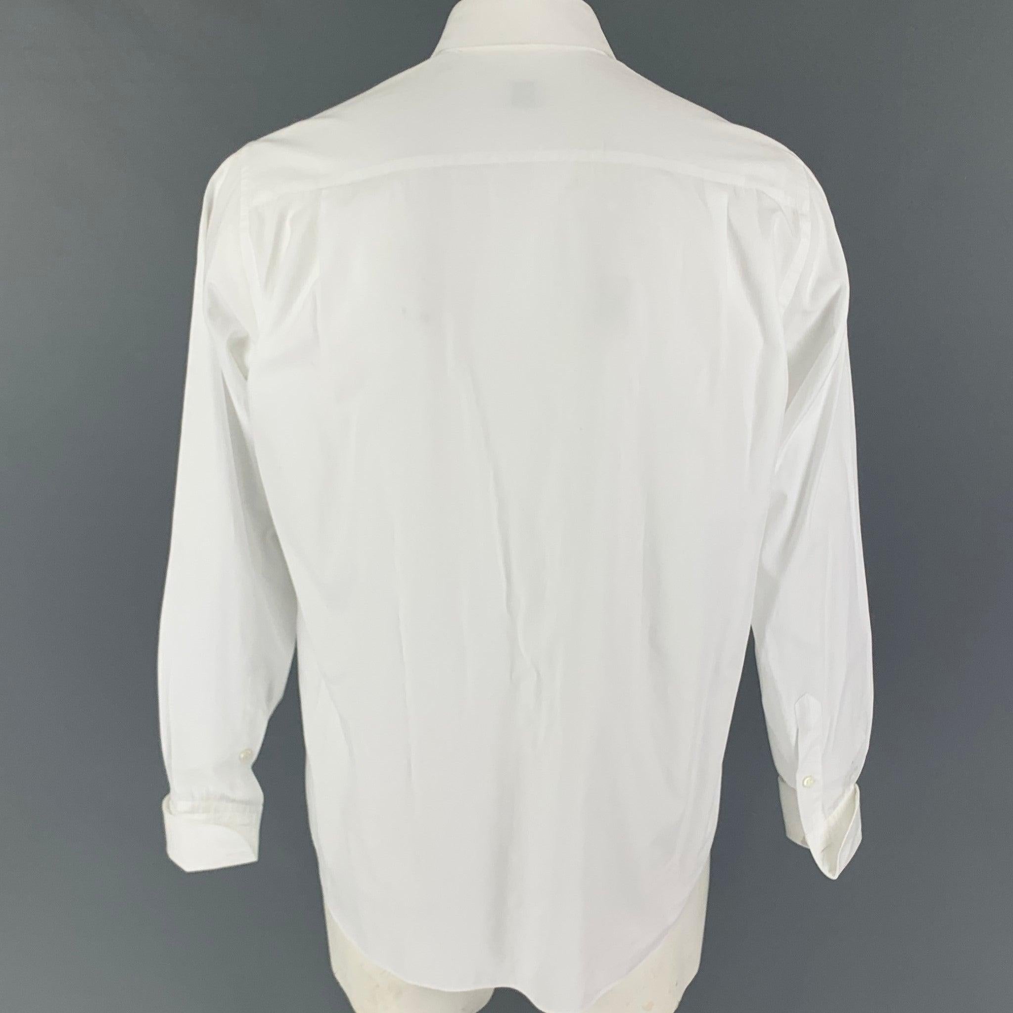 ARMANI COLLEZIONI Size L White Cotton Tuxedo Long Sleeve Shirt In Good Condition In San Francisco, CA