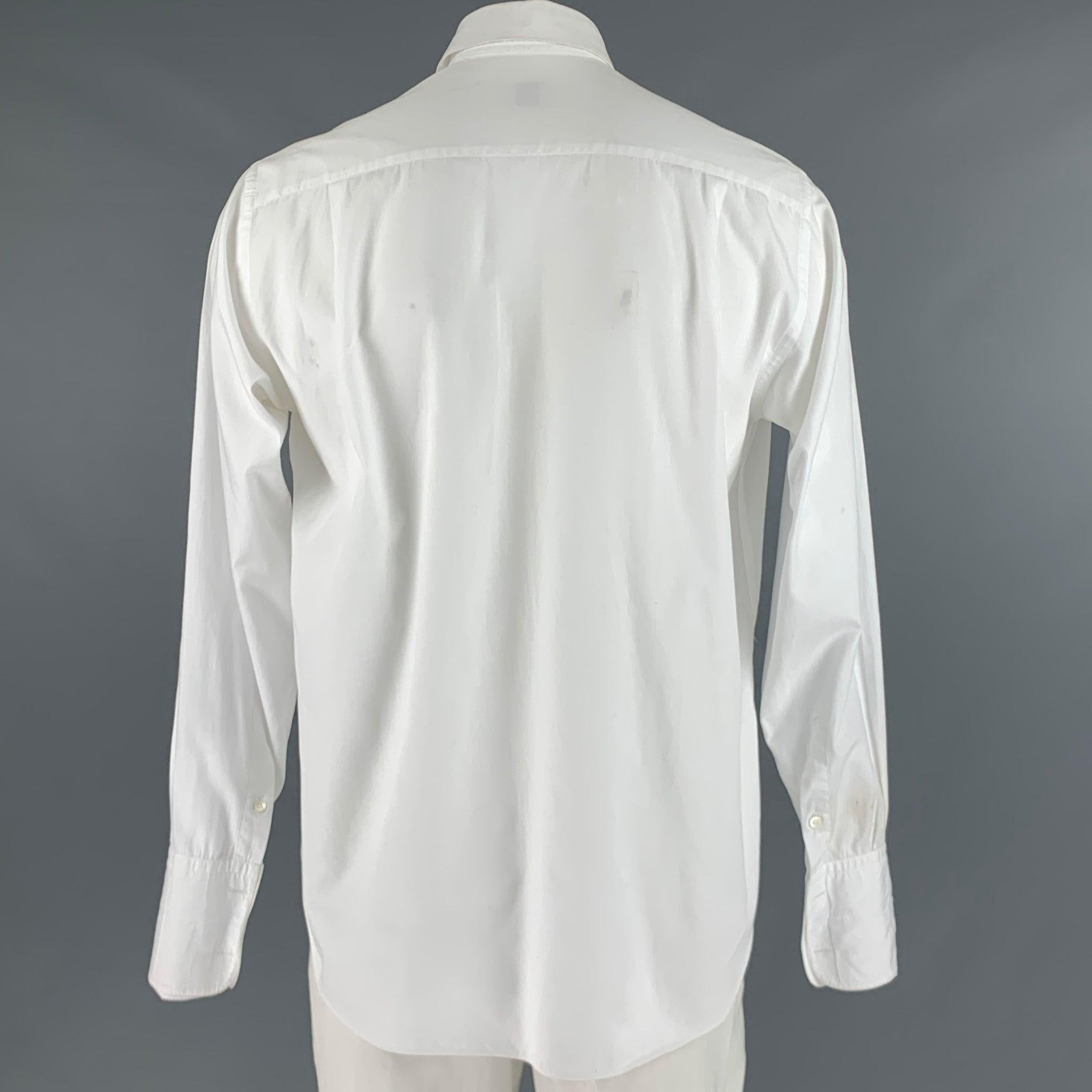 ARMANI COLLEZIONI Size L White Cotton Tuxedo Long Sleeve Shirt In Good Condition For Sale In San Francisco, CA