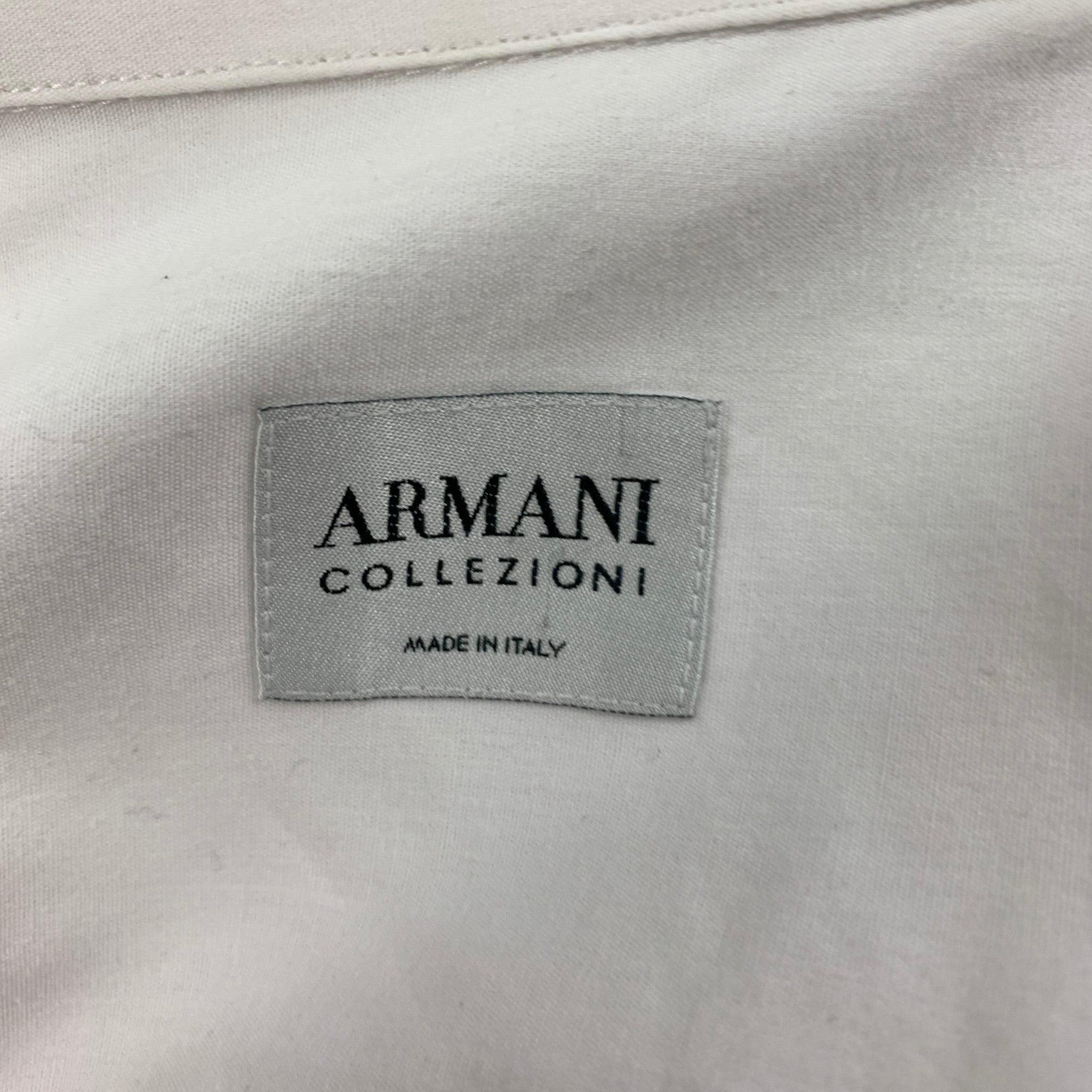 ARMANI COLLEZIONI Size L White Cotton Tuxedo Long Sleeve Shirt 1