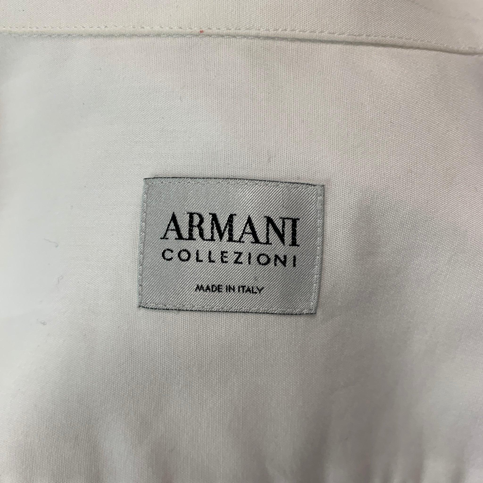 ARMANI COLLEZIONI Size L White Cotton Tuxedo Long Sleeve Shirt For Sale 5