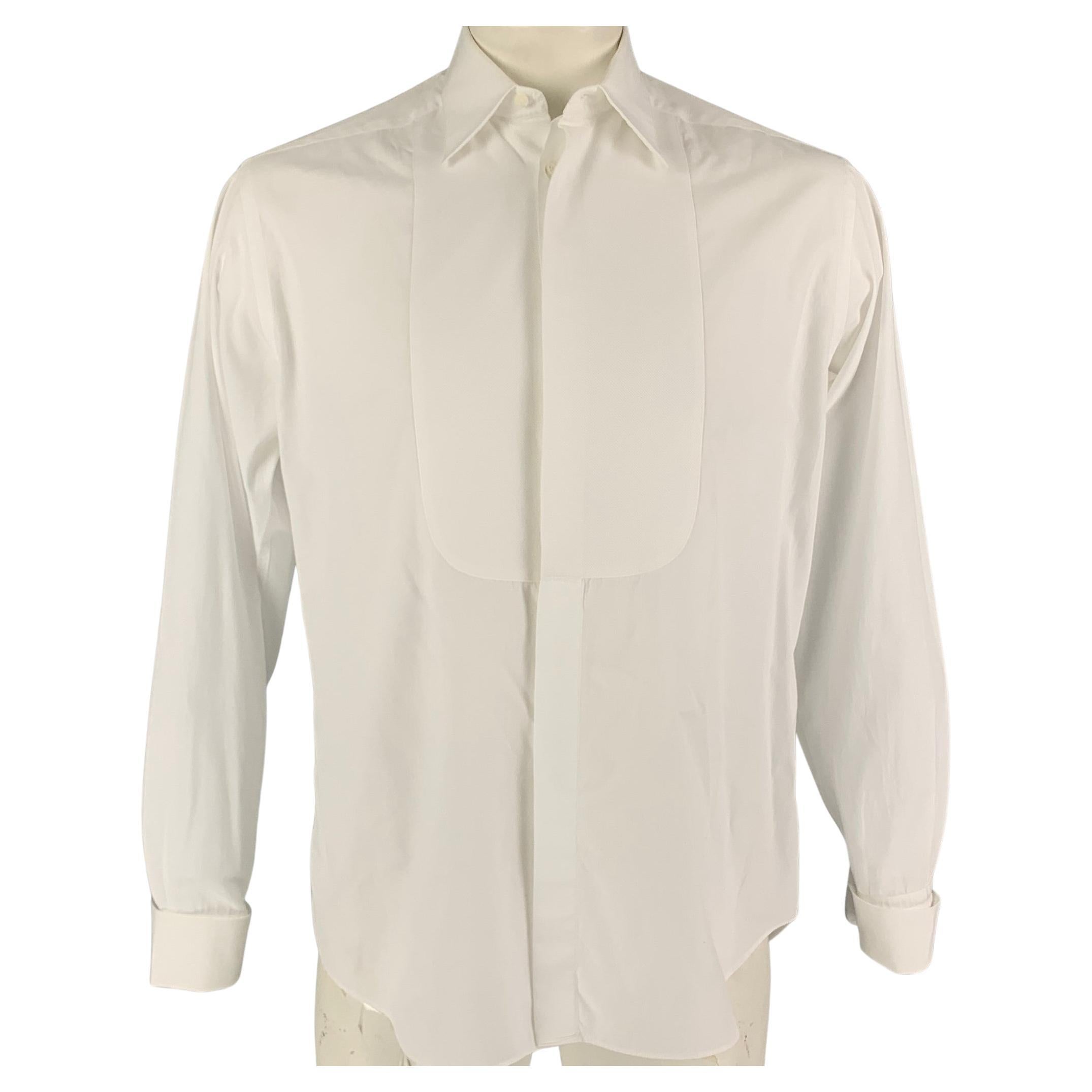 ARMANI COLLEZIONI Size L White Cotton Tuxedo Long Sleeve Shirt