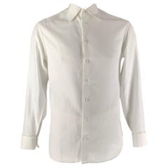 ARMANI COLLEZIONI Talla L Camisa de manga larga de algodón con rayas blancas y puño francés