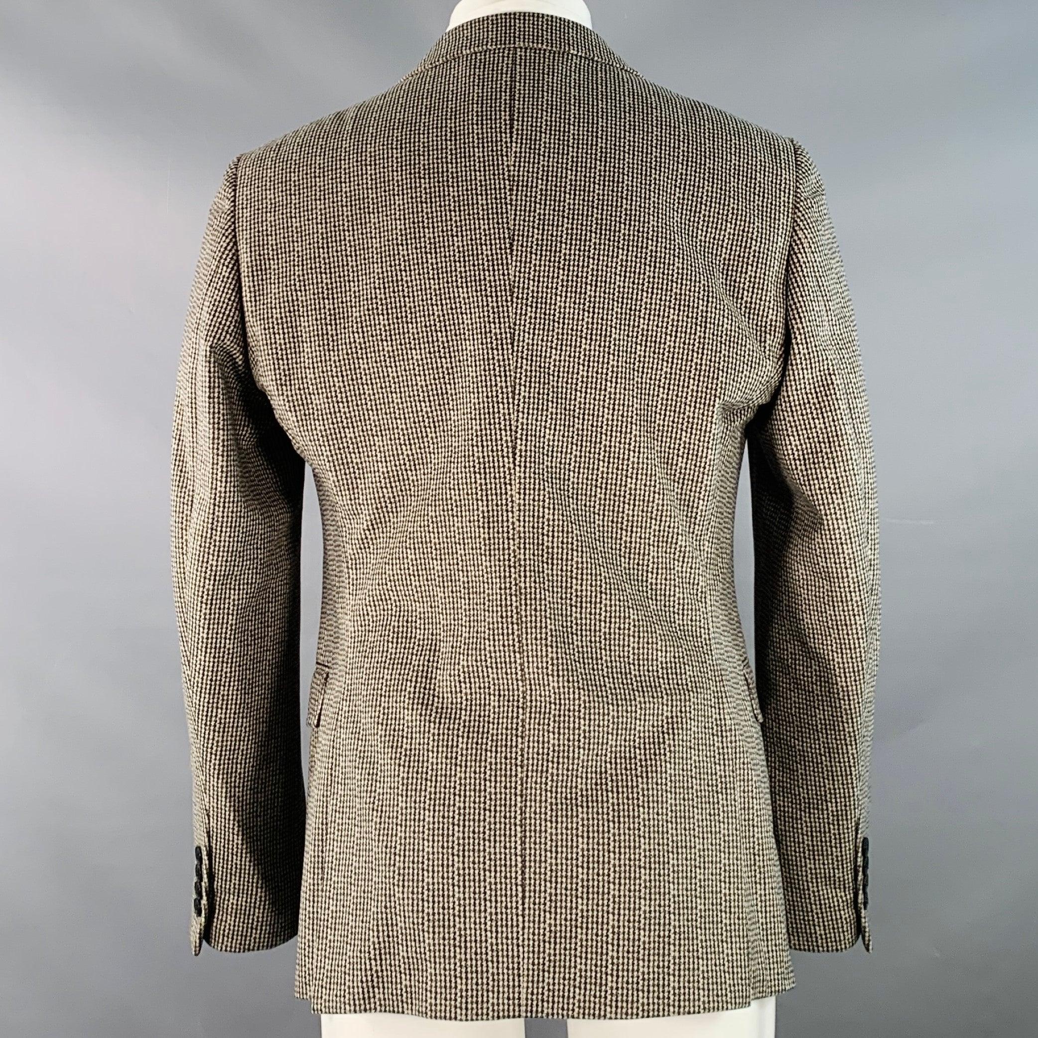 Men's ARMANI COLLEZIONI Size M Black Cream Houndstooth Velvet Sport Coat For Sale