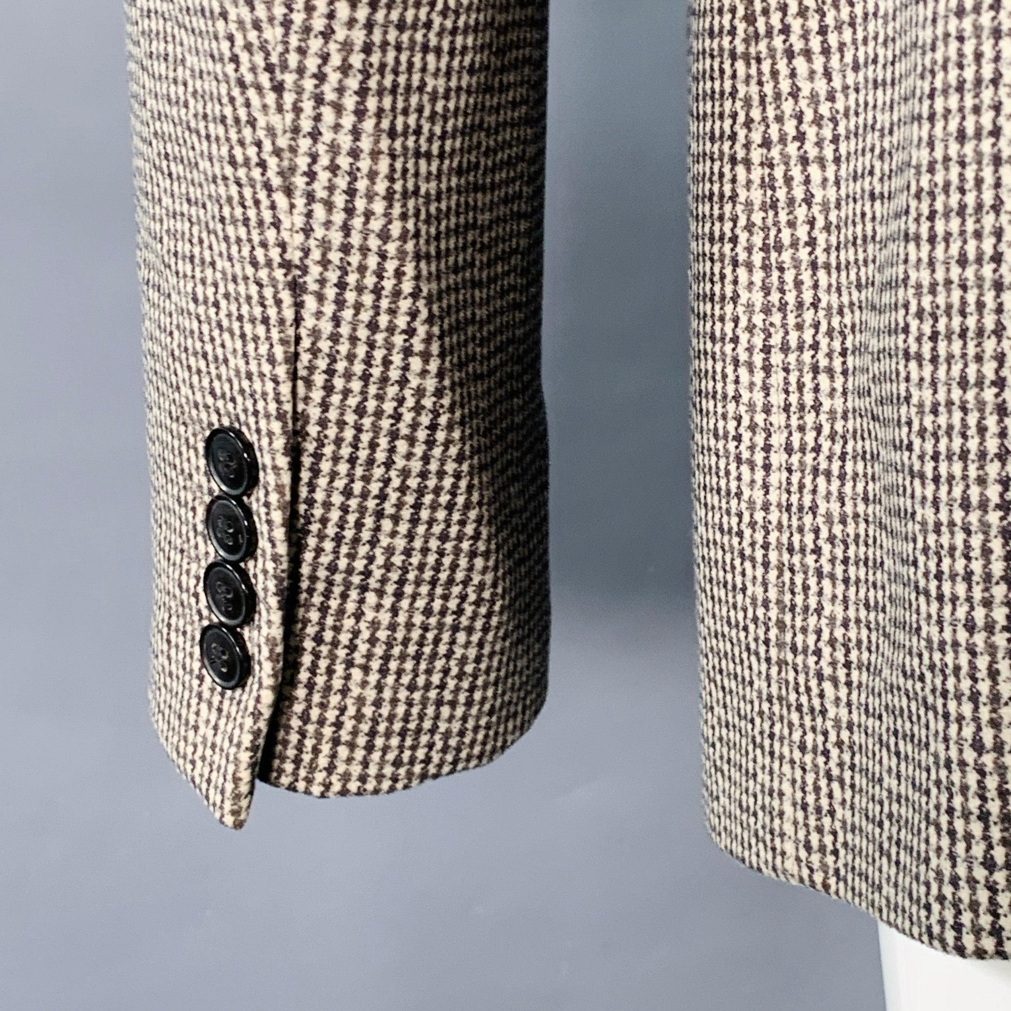 ARMANI COLLEZIONI Size M Black Cream Houndstooth Velvet Sport Coat For Sale 1