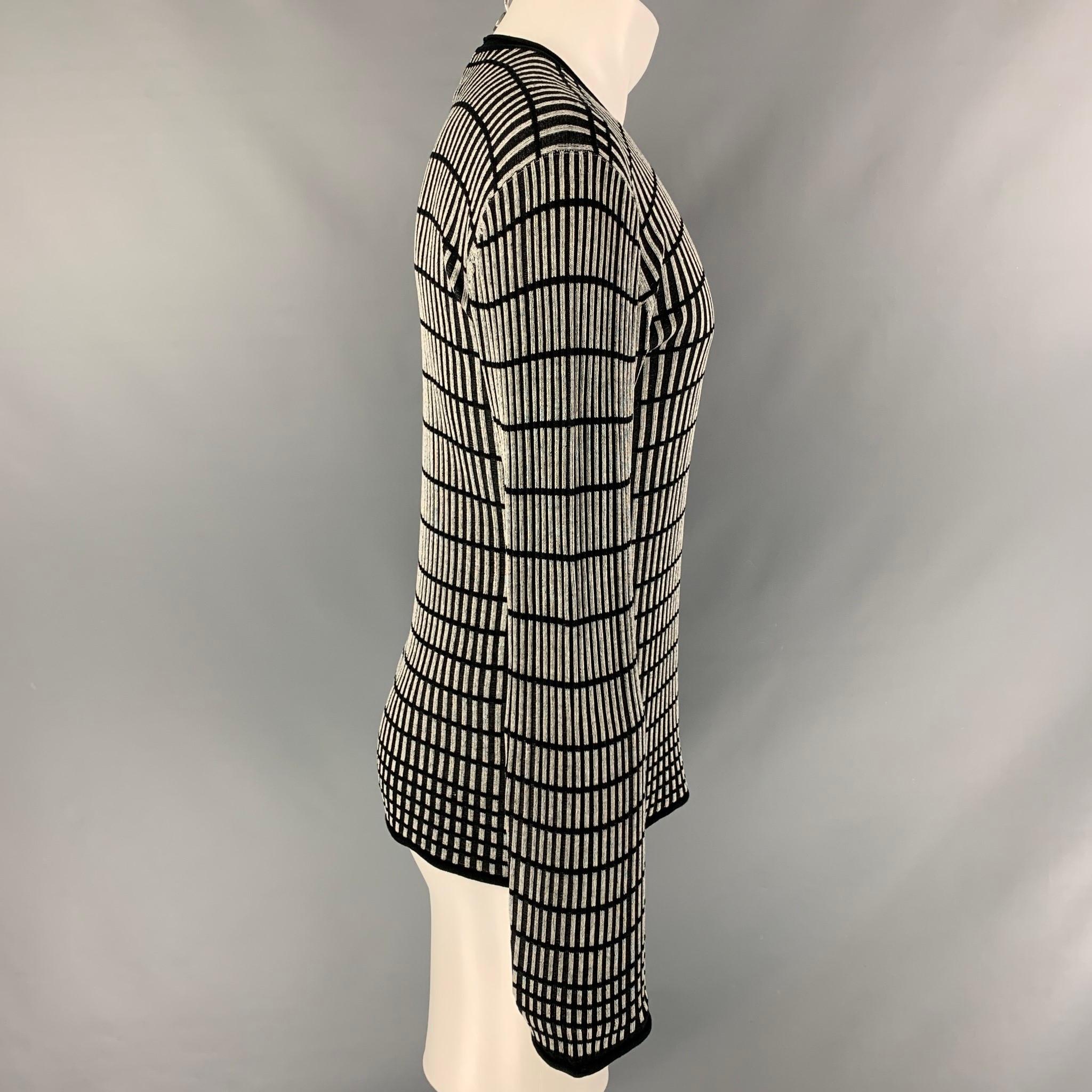 ARMANI COLLEZIONI Size M Black Stripe Silk Raw-Neck Grey Pullover In Excellent Condition In San Francisco, CA