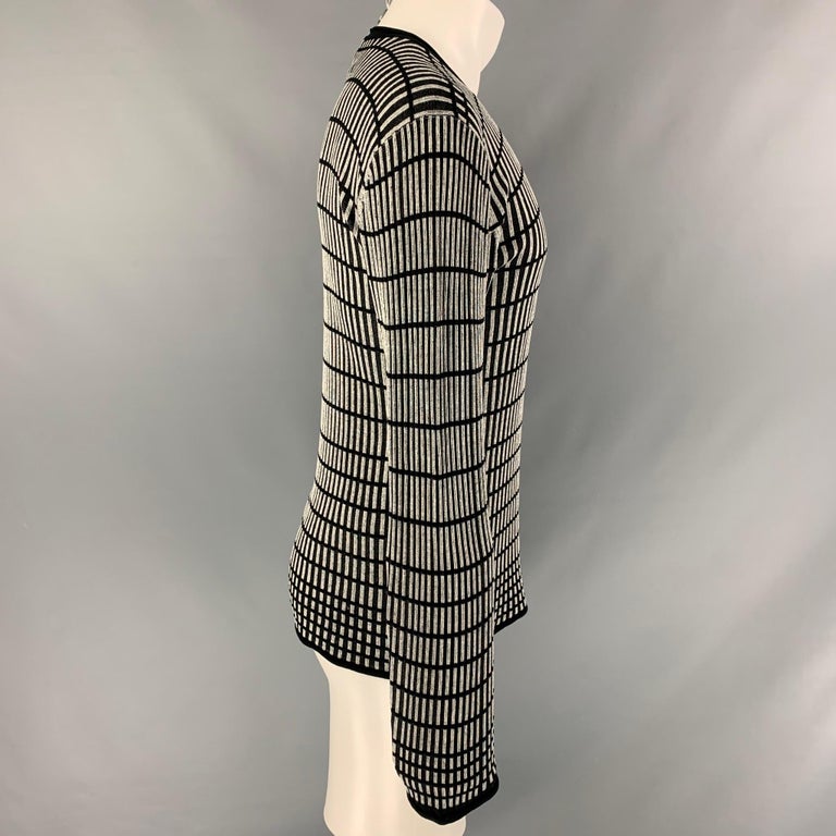 ARMANI COLLEZIONI Size M Black Stripe Silk Raw-Neck Grey Pullover In Excellent Condition For Sale In San Francisco, CA