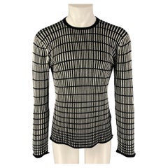 ARMANI COLLEZIONI Size M Black Stripe Silk Raw-Neck Grey Pullover