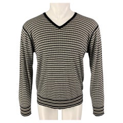 ARMANI COLLEZIONI Size M Black White Stripe V-Neck Pullover