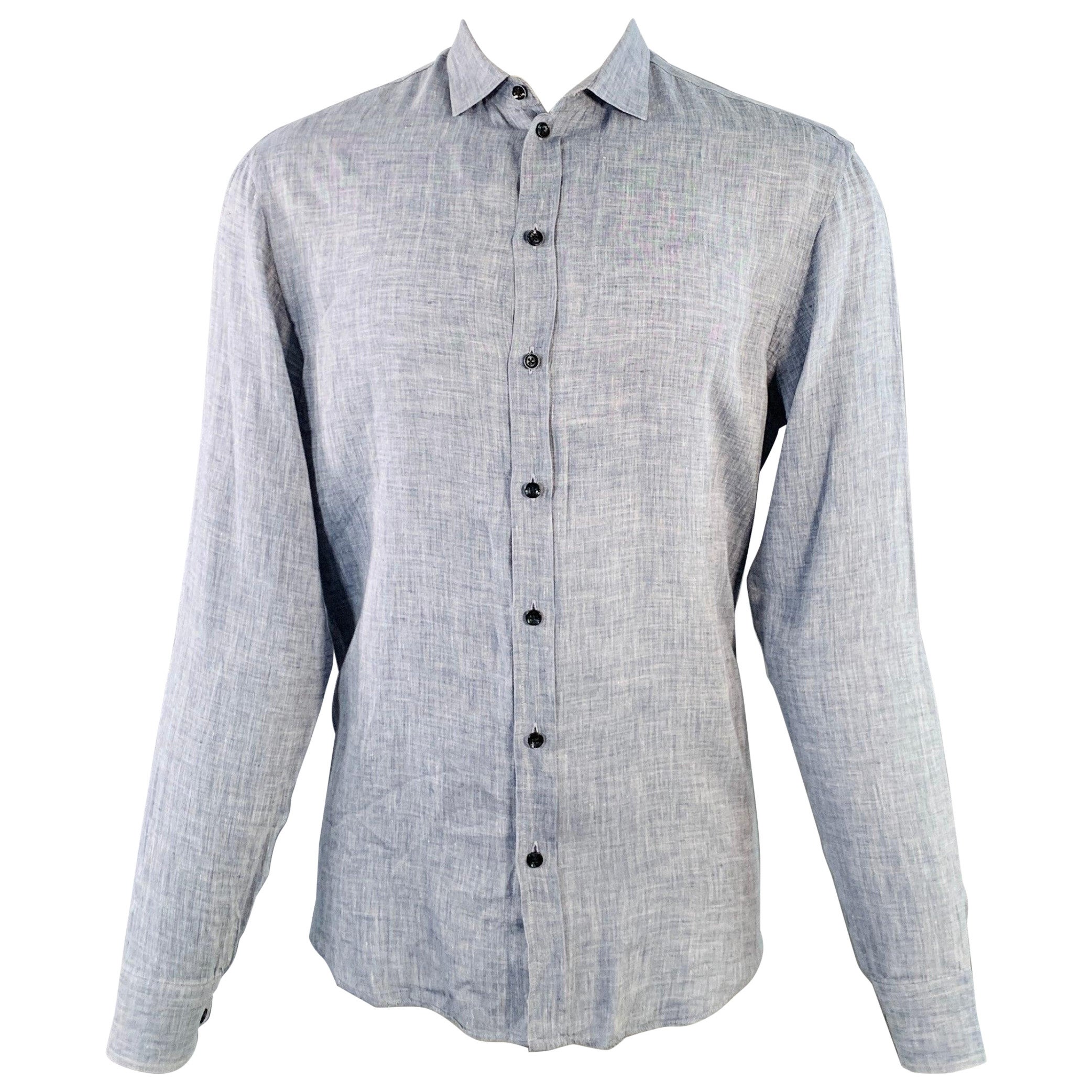 ARMANI COLLEZIONI Size M Blue Heather Linen Spread Collar Long Sleeve Shirt