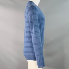 ARMANI COLLEZIONI Size M Blue Textured Virgin Wool V-Neck Pullover