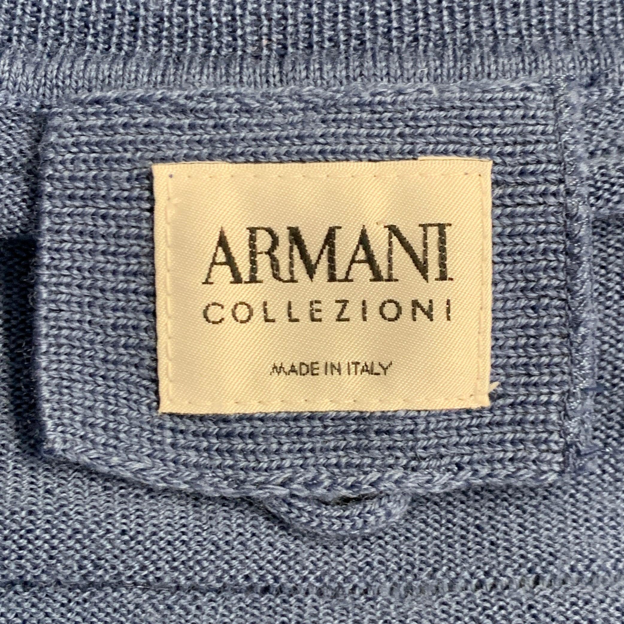 ARMANI COLLEZIONI Taglia M Pullover con scollo a V in lana vergine blu testurizzata In condizioni ottime in vendita a San Francisco, CA
