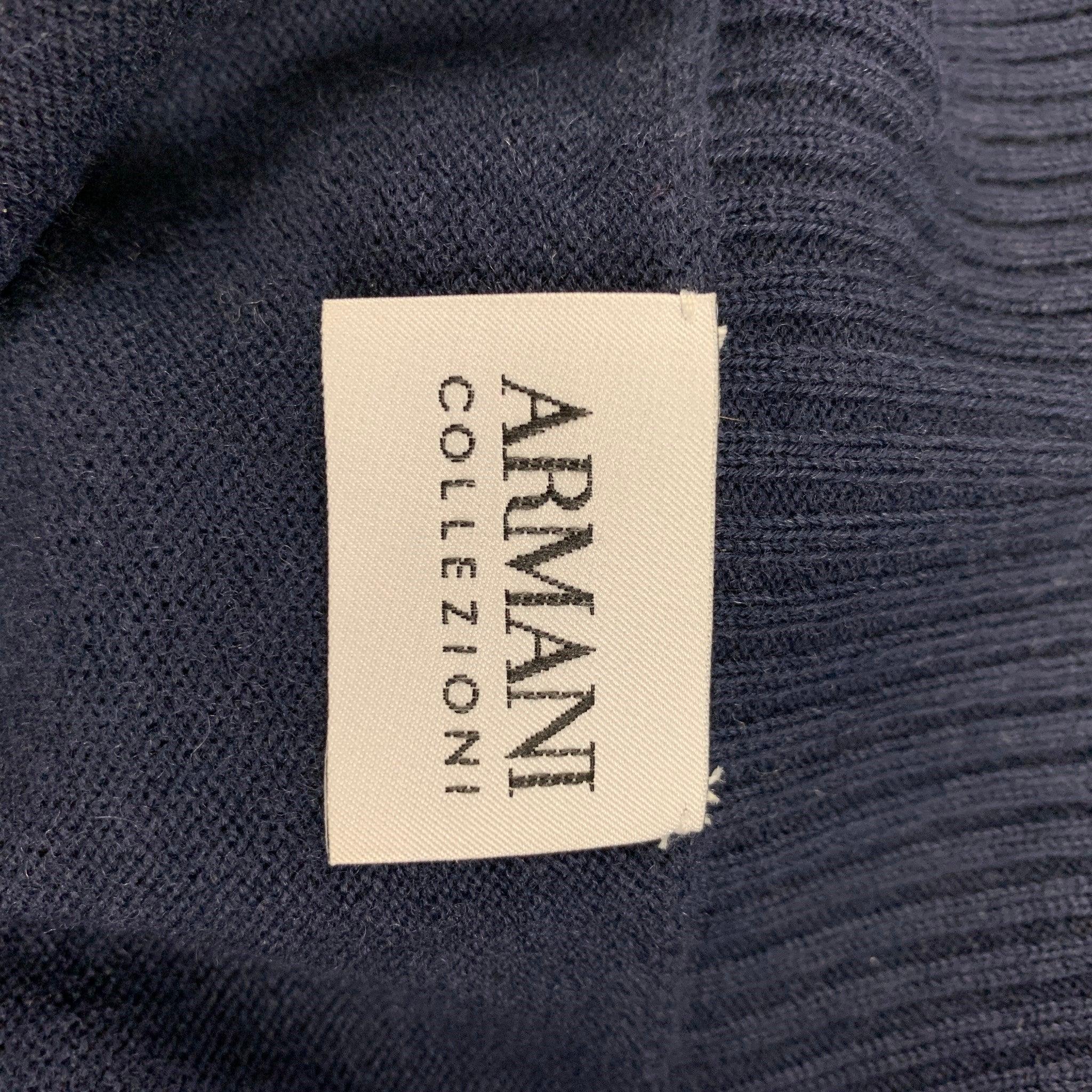 ARMANI COLLEZIONI Size M Blue Wool Blend V-Neck Pullover For Sale 1