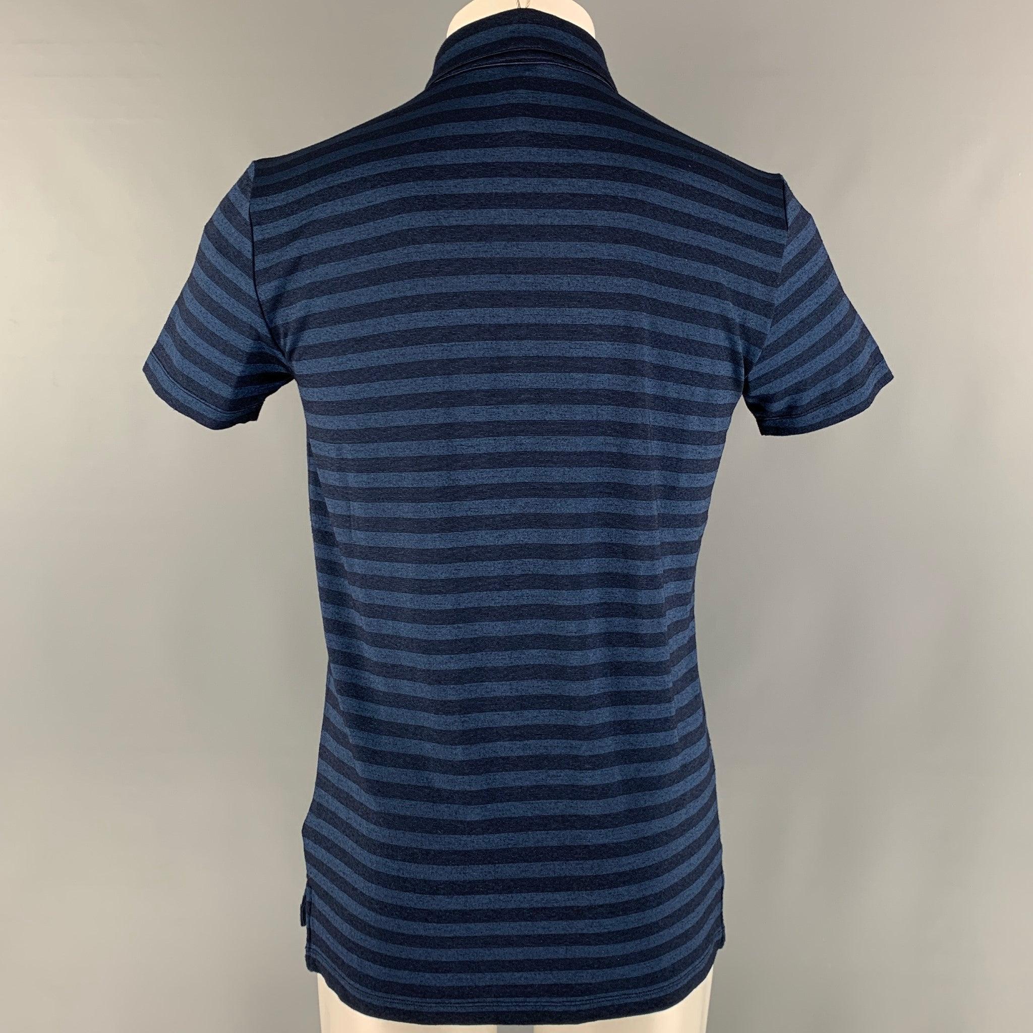 ARMANI COLLEZIONI Size M Navy Blue Stripe Viscose Blend Buttoned Polo In Excellent Condition For Sale In San Francisco, CA