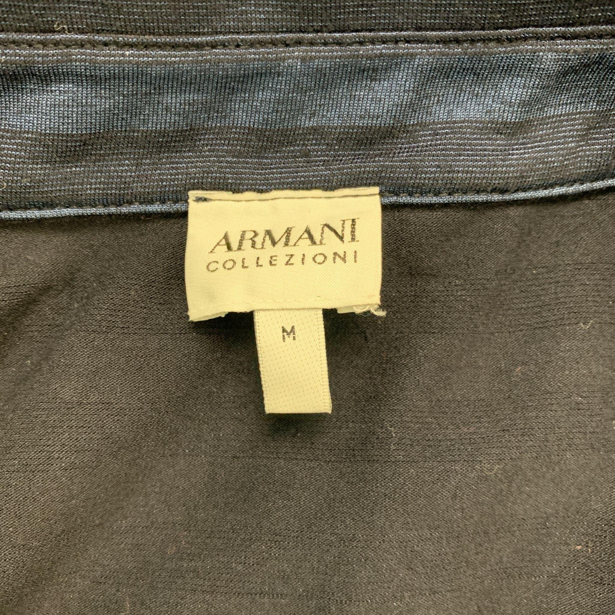 Men's ARMANI COLLEZIONI Size M Navy Blue Stripe Viscose Blend Buttoned Polo For Sale