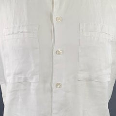 ARMANI COLLEZIONI Size M White Linen Two Pockets Short Sleeve Shirt
