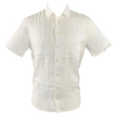 ARMANI COLLEZIONI Size M White Linen Two Pockets Short Sleeve Shirt