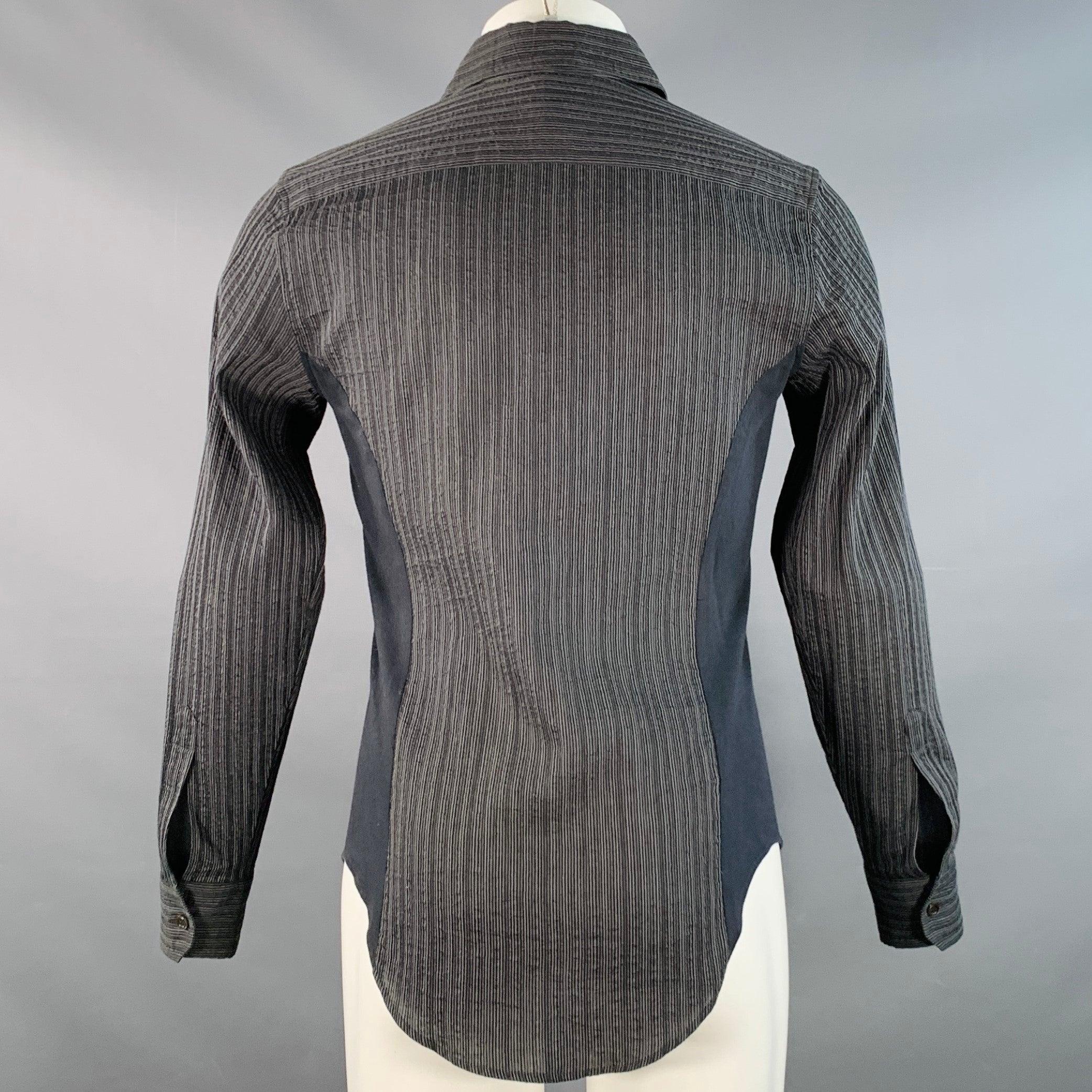 Uomo ARMANI COLLEZIONI Taglia S Grigio Nero Seersucker a righe in misto cotone a maniche lunghe in vendita