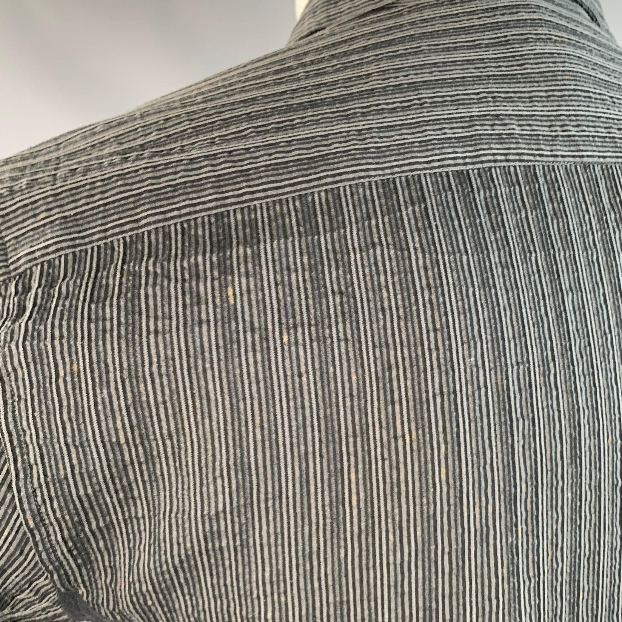 ARMANI COLLEZIONI Taglia S Grigio Nero Seersucker a righe in misto cotone a maniche lunghe in vendita 2
