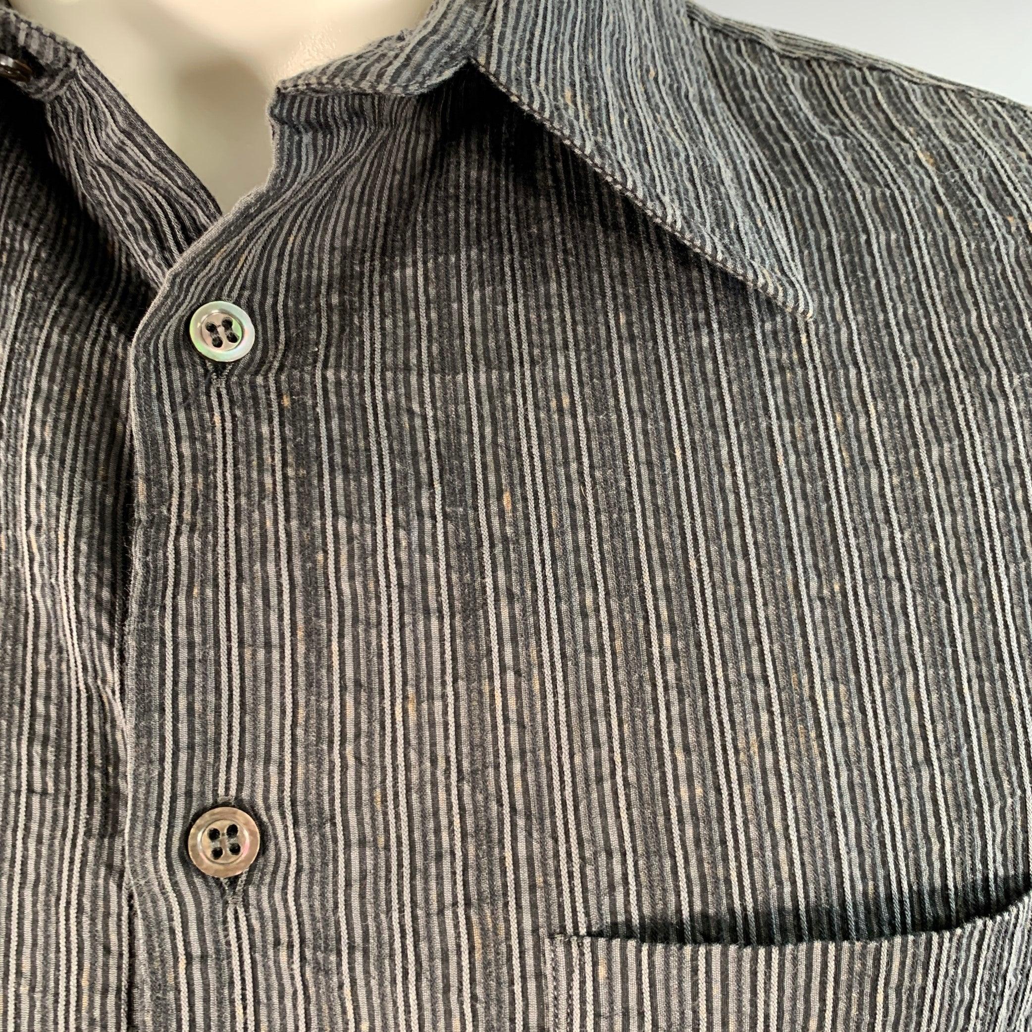ARMANI COLLEZIONI Taglia S Grigio Nero Seersucker a righe in misto cotone a maniche lunghe in vendita 3