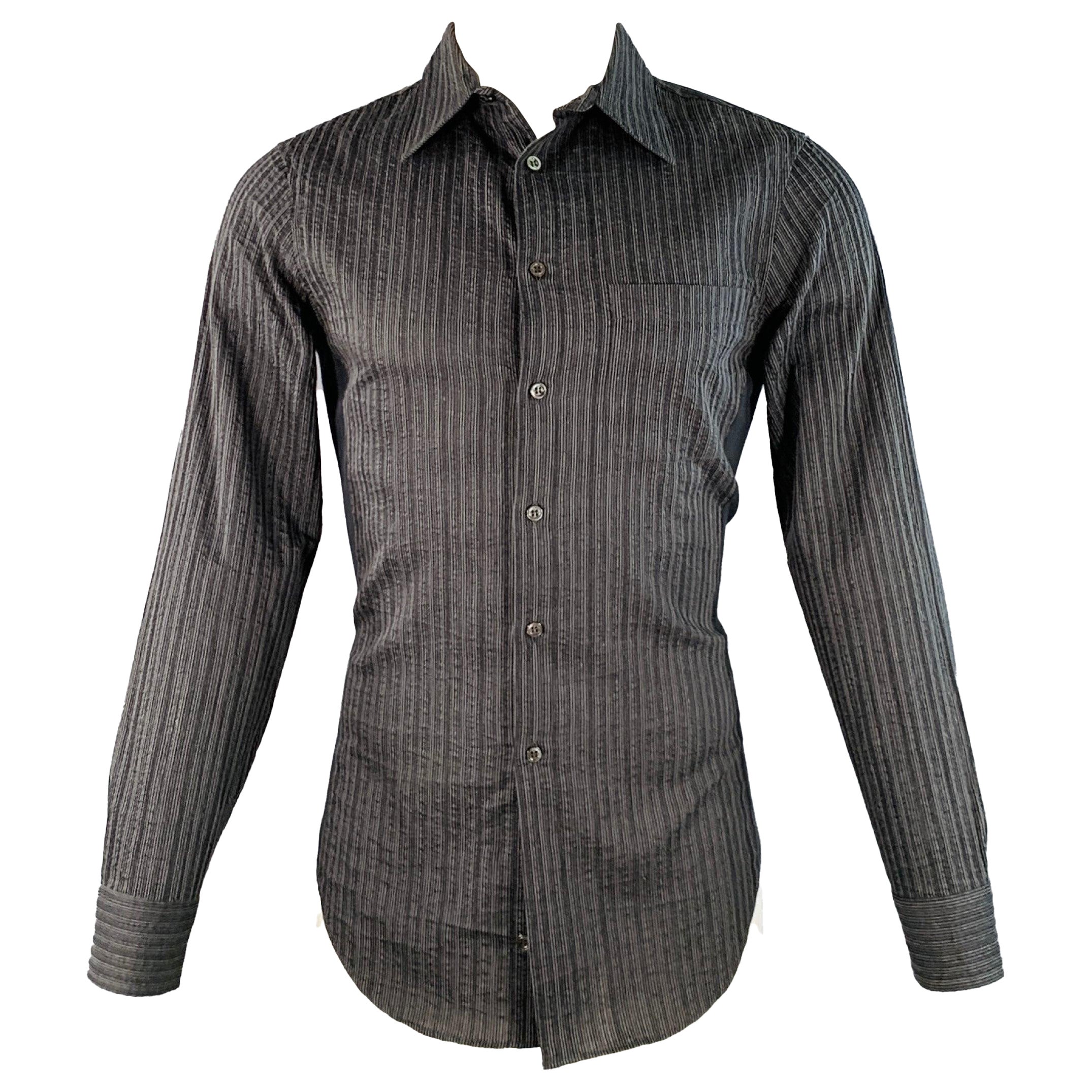 ARMANI COLLEZIONI Taglia S Grigio Nero Seersucker a righe in misto cotone a maniche lunghe in vendita