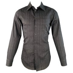 ARMANI COLLEZIONI Taglia S Grigio Nero Seersucker a righe in misto cotone a maniche lunghe