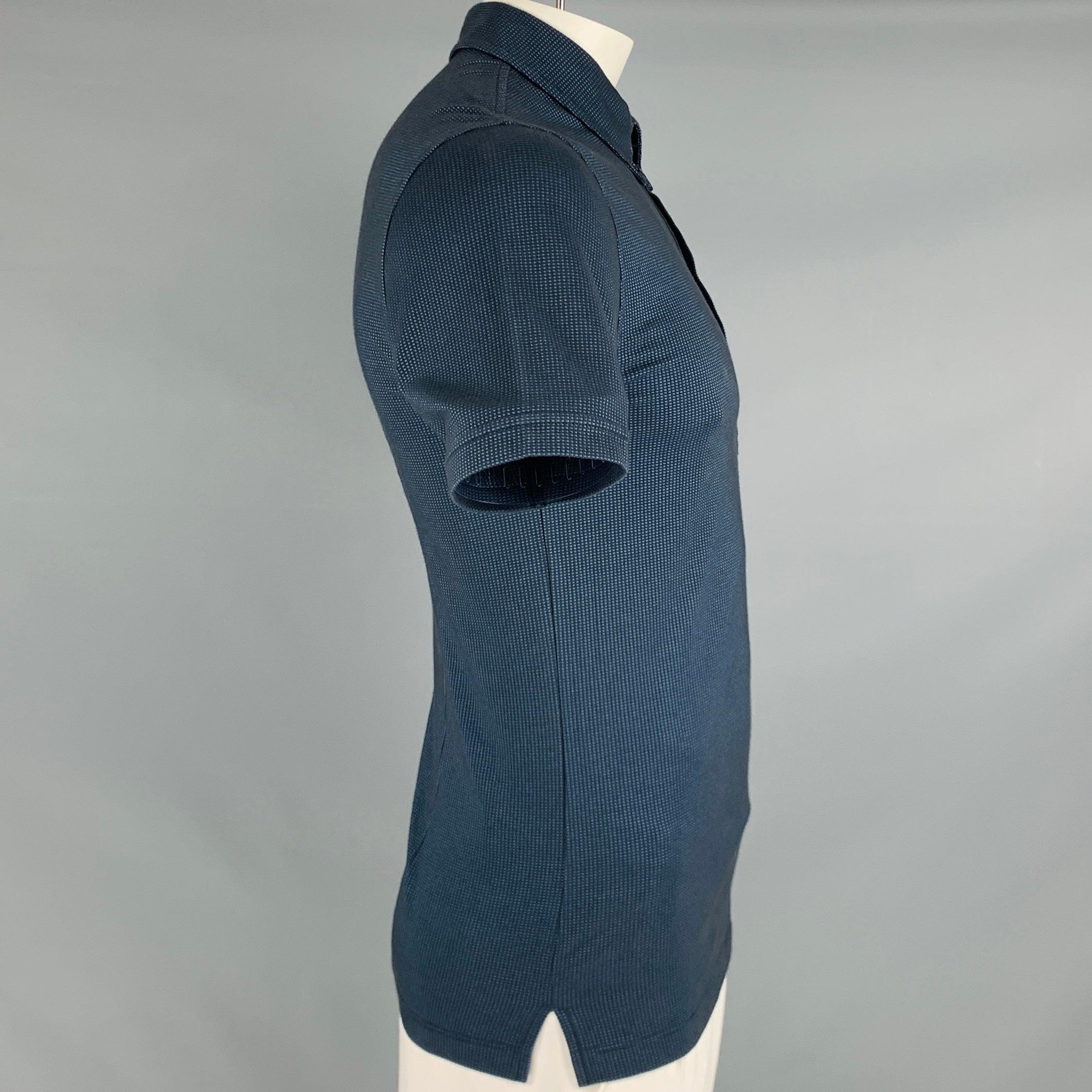 ARMANI COLLEZIONI Size XL Black Blue Nailhead Cotton Blend Long Placket Polo In Excellent Condition For Sale In San Francisco, CA