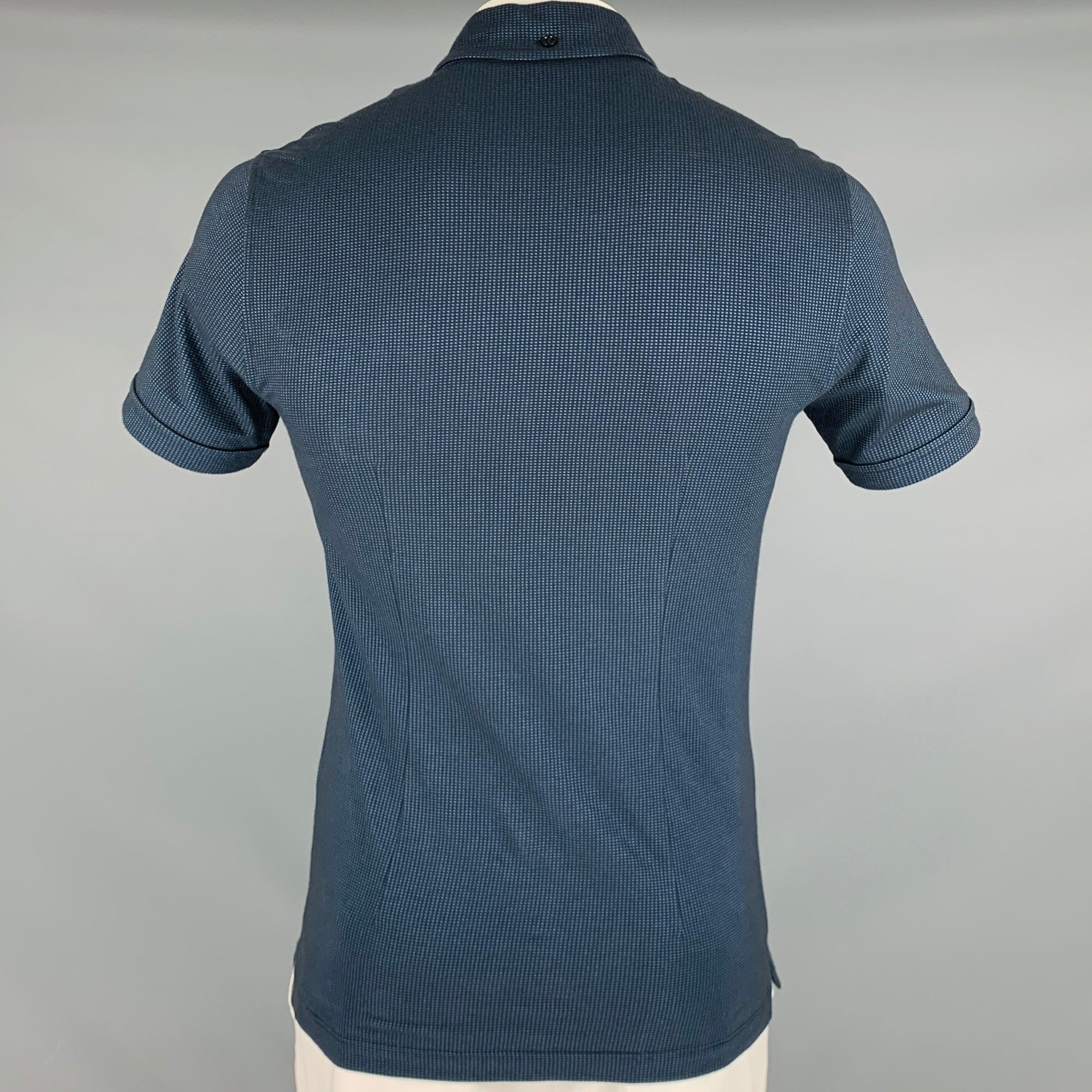 Men's ARMANI COLLEZIONI Size XL Black Blue Nailhead Cotton Blend Long Placket Polo For Sale