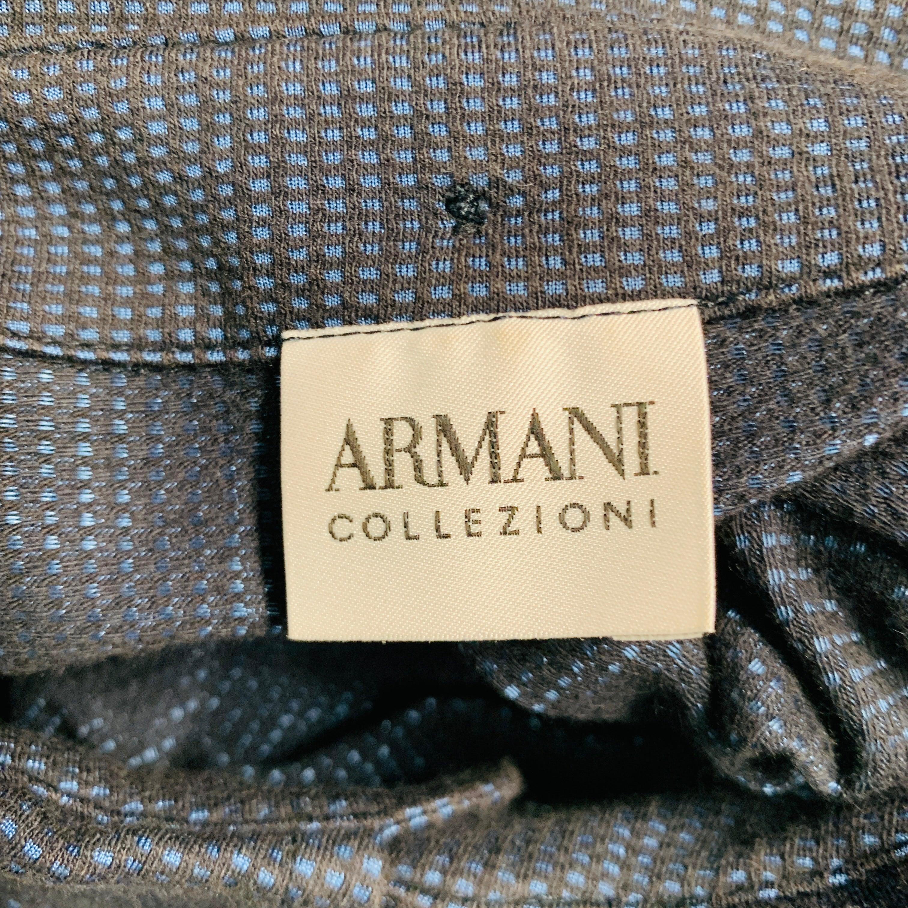 ARMANI COLLEZIONI Size XL Black Blue Nailhead Cotton Blend Long Placket Polo For Sale 1