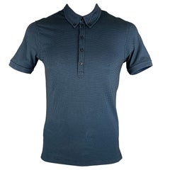 ARMANI COLLEZIONI Talla XL Negro Azul Nailhead Polo de algodón con tapeta larga