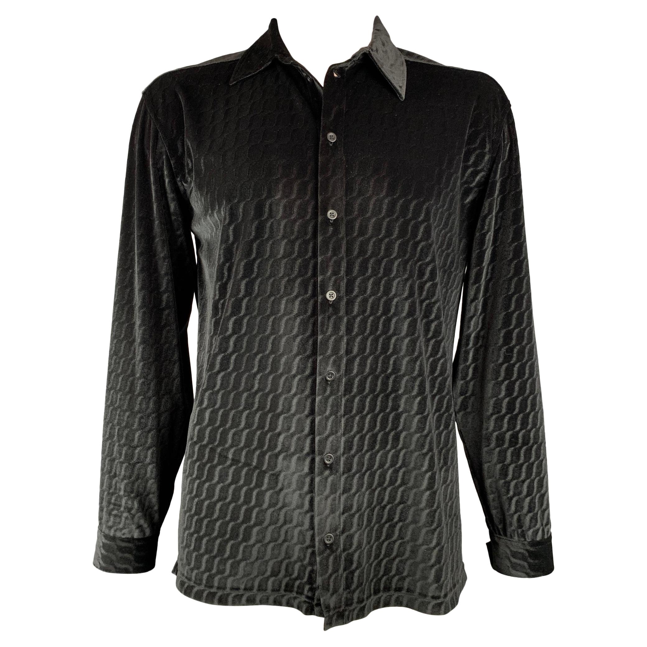 ARMANI COLLEZIONI Size XL Black Swirls Velvet Button Up Long Sleeve Shirt