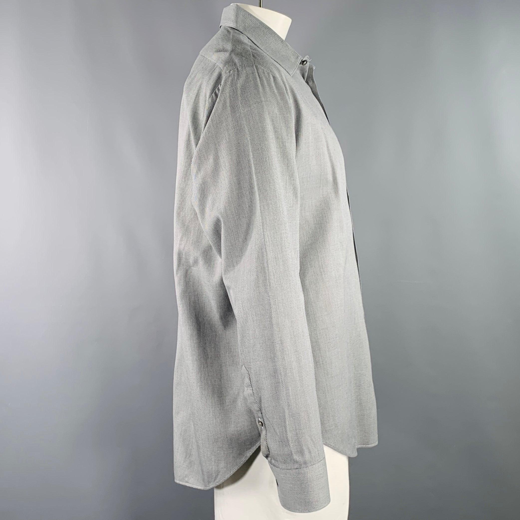 Gray ARMANI COLLEZIONI Size XL Black White Cotton Zig Zag Long Sleeve Shirt For Sale
