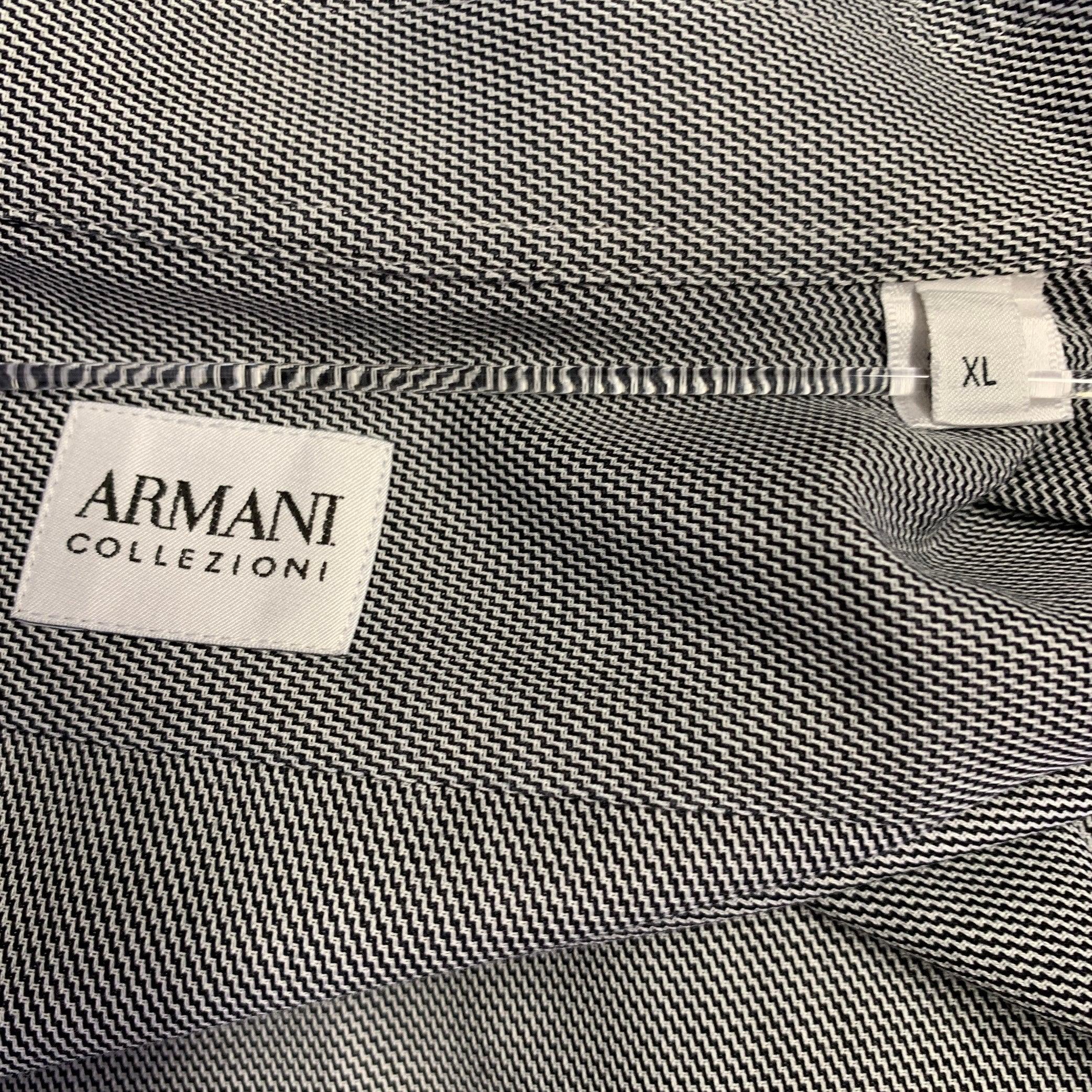 Men's ARMANI COLLEZIONI Size XL Black White Cotton Zig Zag Long Sleeve Shirt For Sale