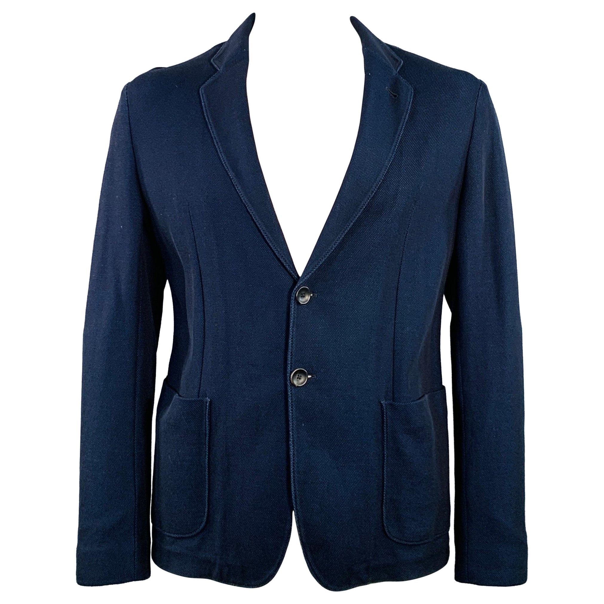 ARMANI COLLEZIONI Size XL Navy Blue Textured Cotton Jacket