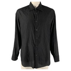 ARMANI COLLEZIONI Size XXL Black Stripe Silk Blend Button Up Long Sleeve Shirt