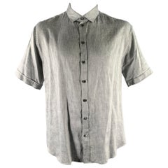 ARMANI COLLEZIONI Size XXL Grey Chambray Short Sleeve Shirt