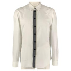 ARMANI COLLEZIONI Size XXL Solid White Grey Cotton Button Up Long Sleeve Shirt