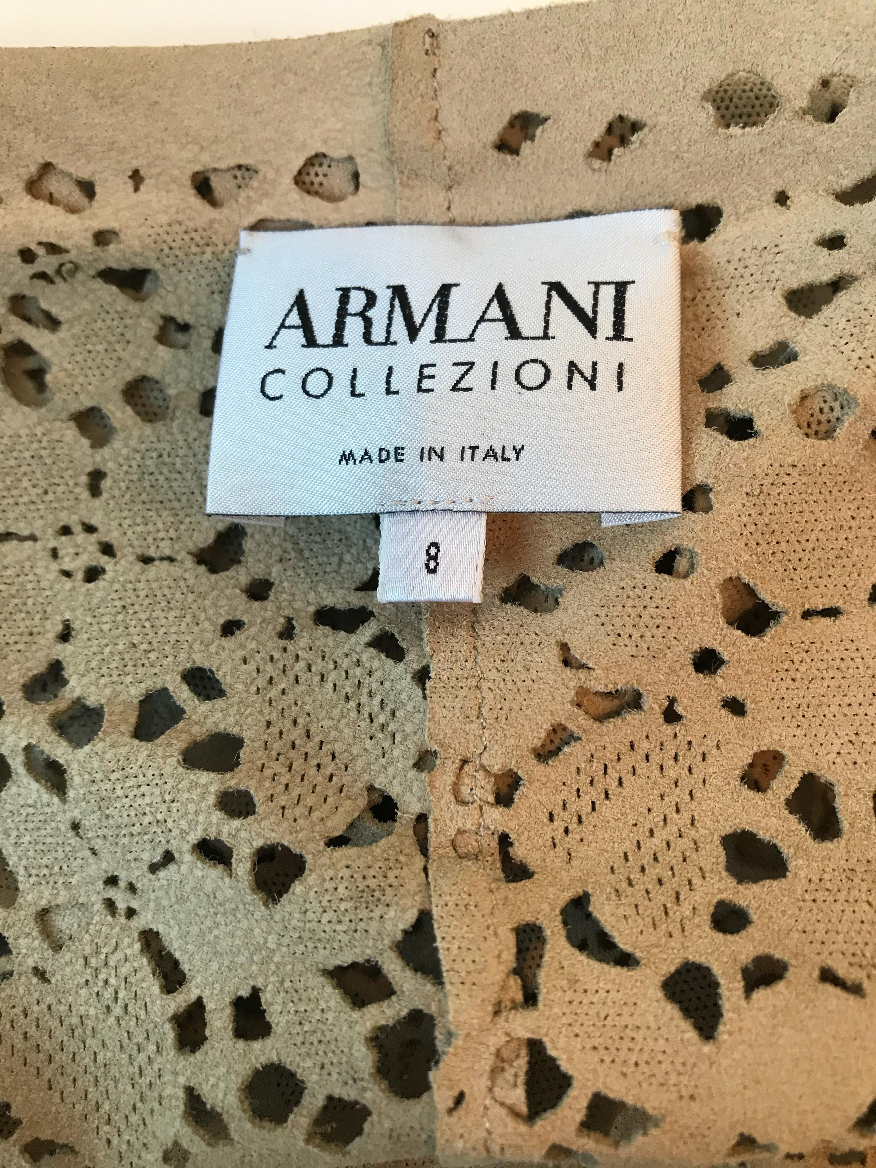 Beige Armani Collezioni Suede Laser Cut Cardigan For Sale
