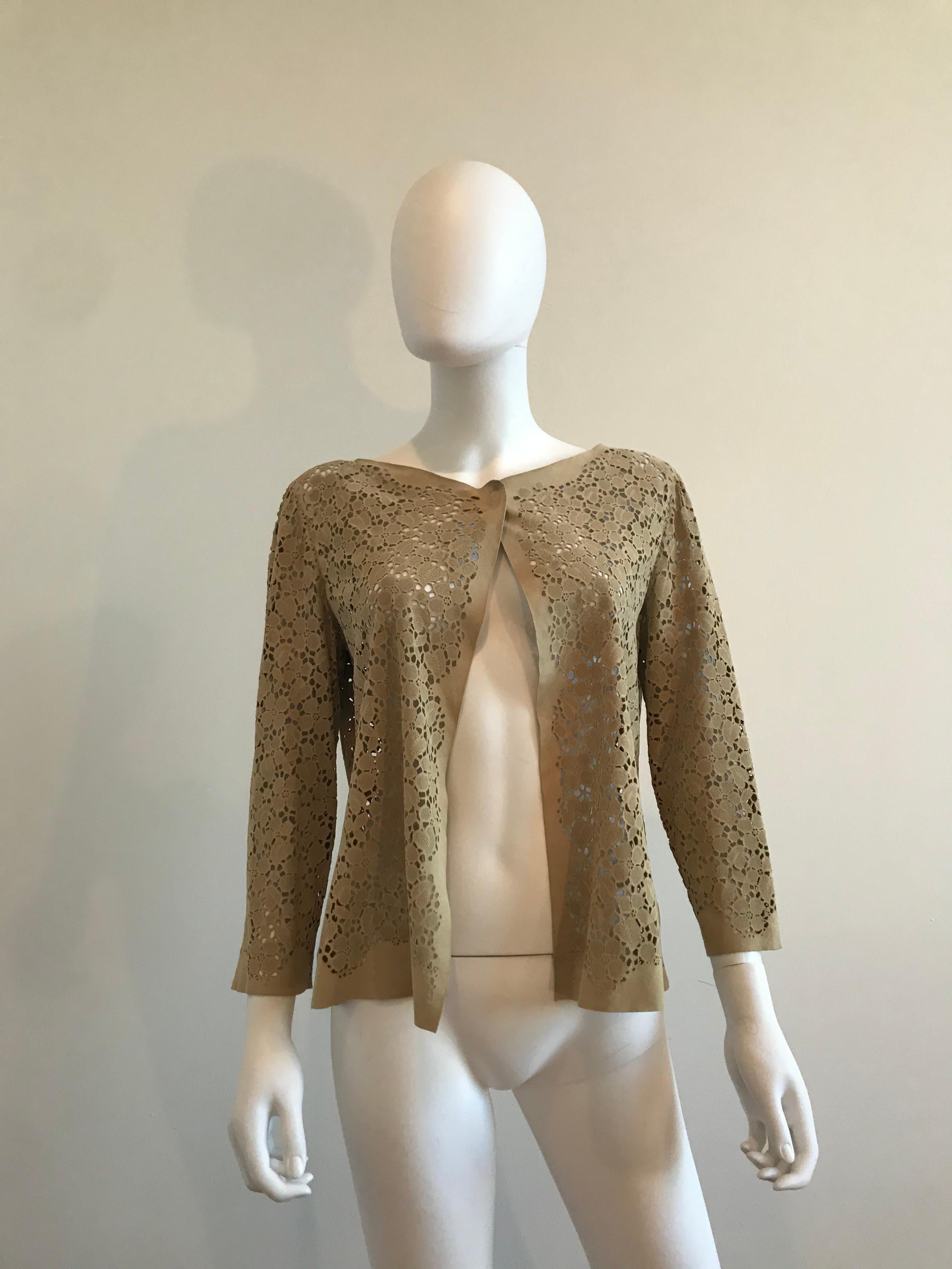 Armani Collezioni Suede Laser Cut Cardigan For Sale