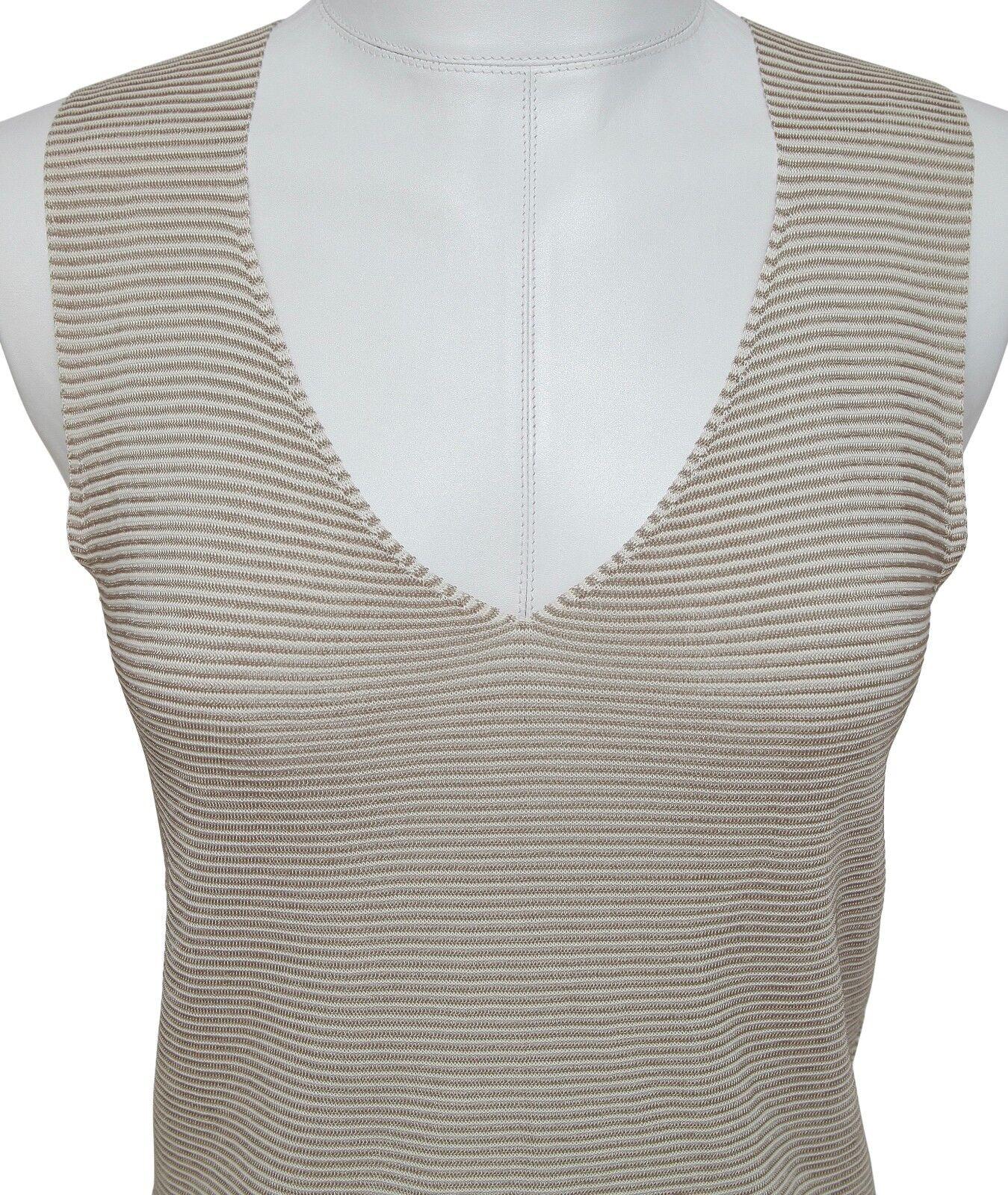 Beige ARMANI COLLEZIONI Sweater Top Sleeveless Knit Shirt V-Neck Brown Tan 42 BNWT For Sale