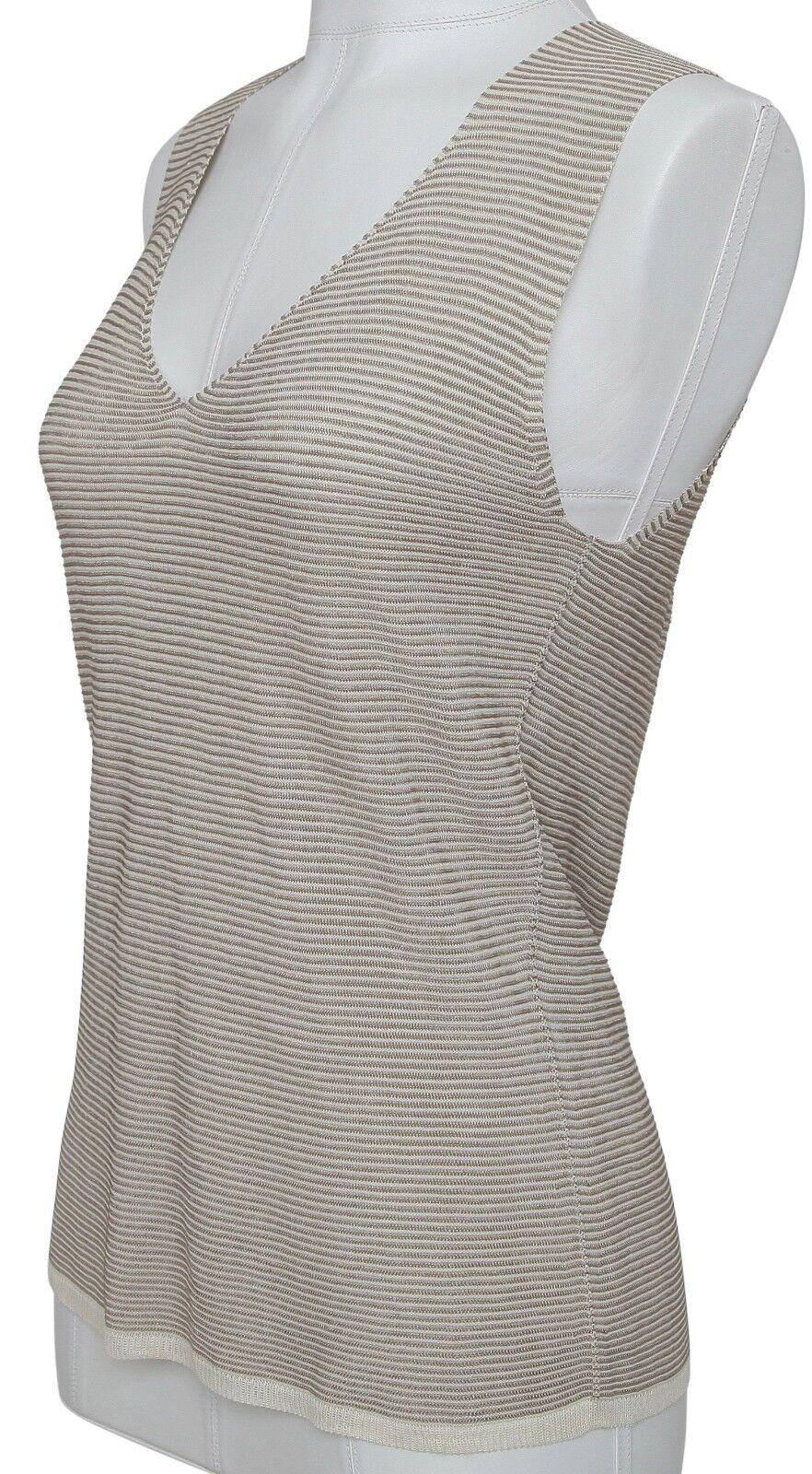 ARMANI COLLEZIONI Sweater Top Sleeveless Knit Shirt V-Neck Brown Tan 42 BNWT In New Condition For Sale In Hollywood, FL