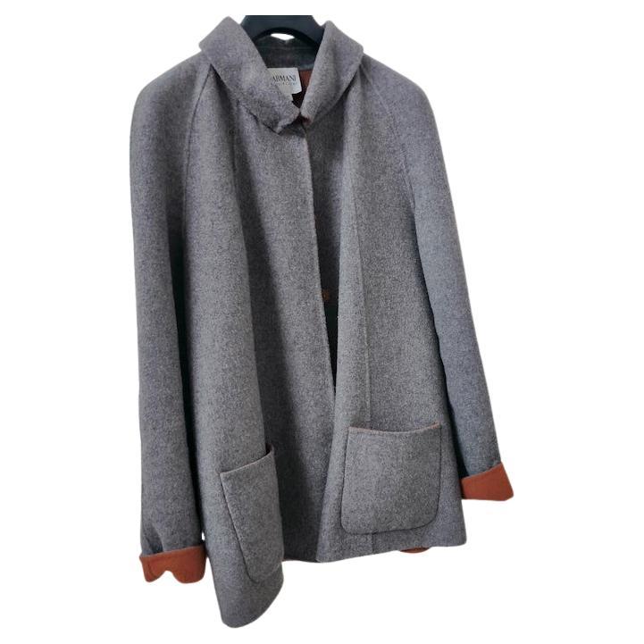 Armani Collezioni two-tone grey wool short coat with patch pockets (IT 44 / US 8 in vendita