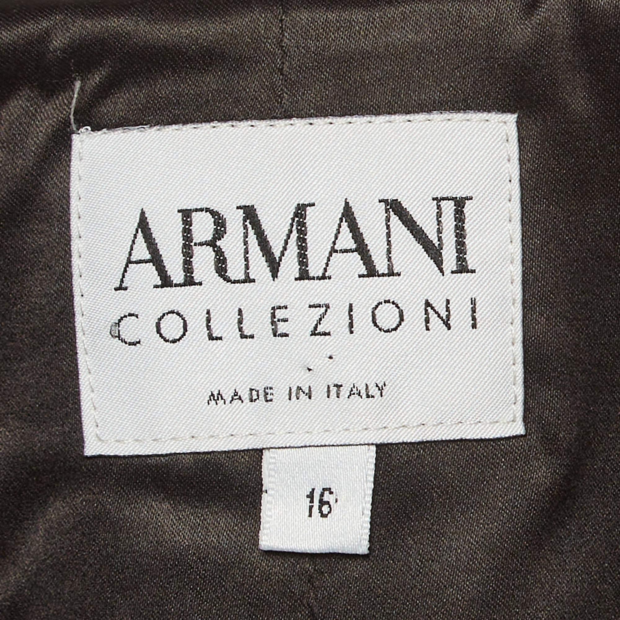 Armani Collezioni Vintage Brown Jacquard Single Breasted Blazer XL In Good Condition For Sale In Dubai, Al Qouz 2